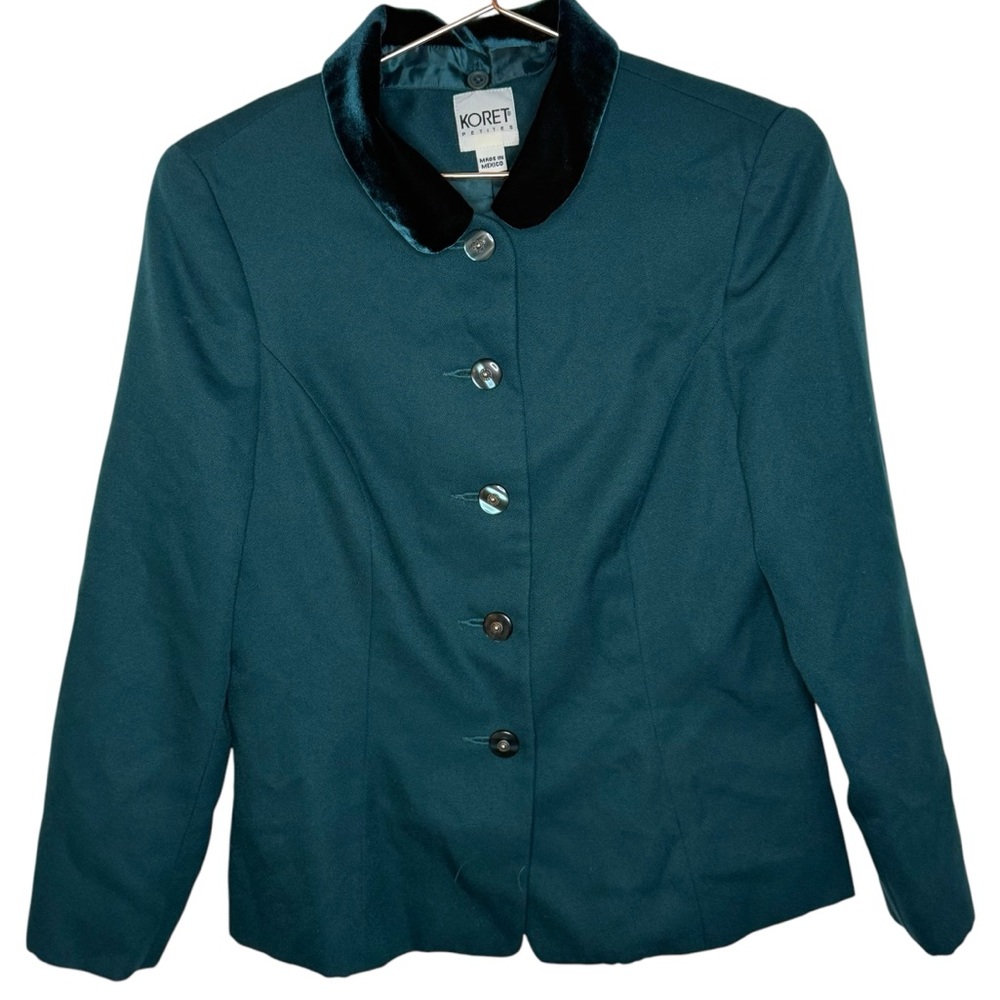 Vintage Forest Green Koret Blazer Velvet Collar 80s